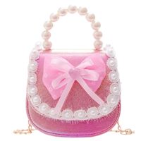 Girl's Small Pu Leather Bow Knot Cute Pearl Zipper Crossbody Bag sku image 2