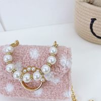 Girl's Small Plush Solid Color Cute Pearl Flip Cover Crossbody Bag main image 3