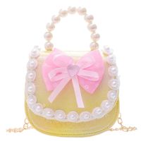 Girl's Small Pu Leather Bow Knot Cute Pearl Zipper Crossbody Bag main image 2