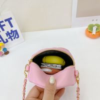Girl's Pu Leather Solid Color Cute Round Zipper Crossbody Bag main image 4