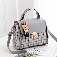 Women's Medium Pu Leather Plaid Cute Ornament Square Flip Cover Crossbody Bag sku image 1