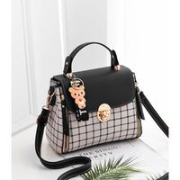 Women's Medium Pu Leather Plaid Cute Ornament Square Flip Cover Crossbody Bag sku image 5