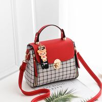 Women's Medium Pu Leather Plaid Cute Ornament Square Flip Cover Crossbody Bag sku image 6