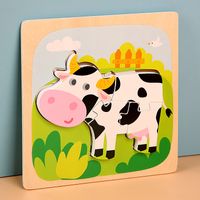 Children's Wooden 3d Cartoon Animal Three-dimensional Buckle Puzzle Toys sku image 14