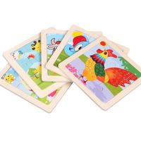 Wooden Children's Small 9-piece Cartoon Animal Puzzle Educational Toys main image 2