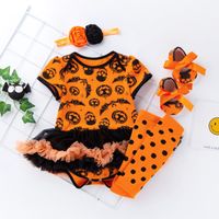 Halloween Cute Pumpkin Cotton Girls Clothing Sets main image 3