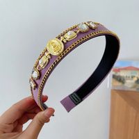 Retro U Shape Plastic Resin Inlay Rhinestones Pearl Hair Band sku image 1