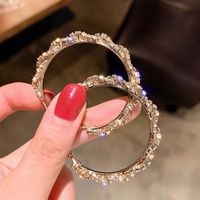 Fashion Round Alloy Sequins Plating Artificial Rhinestones Hoop Earrings main image 3