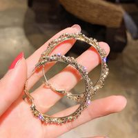 Fashion Round Alloy Sequins Plating Artificial Rhinestones Hoop Earrings main image 2