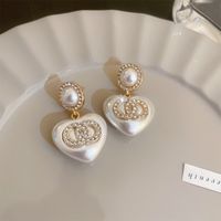 Fashion Heart Shape Flower Alloy Inlay Rhinestones Pearl Women's Ear Studs sku image 23