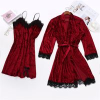 Simple Style Solid Color Velvet Polyester Lace Skirt Sets Pajamas main image 3
