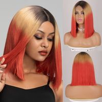 Women's Fashion Red Party High Temperature Wire Centre Parting Short Straight Hair Wigs main image 1