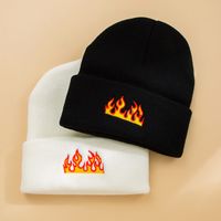 Unisex Fashion Flame Embroidery Crimping Eaveless Wool Cap main image 2