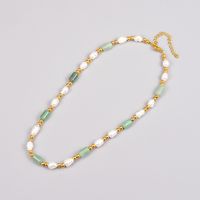 Simple Style Color Block Gem Titanium Steel Necklace Patchwork Plating Pearl Stainless Steel Necklaces main image 2