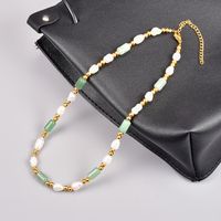 Simple Style Color Block Gem Titanium Steel Necklace Patchwork Plating Pearl Stainless Steel Necklaces main image 1
