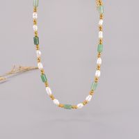Simple Style Color Block Gem Titanium Steel Necklace Patchwork Plating Pearl Stainless Steel Necklaces main image 4