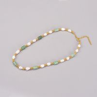 Simple Style Color Block Gem Titanium Steel Necklace Patchwork Plating Pearl Stainless Steel Necklaces main image 5