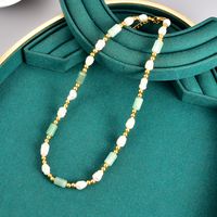 Simple Style Color Block Gem Titanium Steel Necklace Patchwork Plating Pearl Stainless Steel Necklaces main image 6