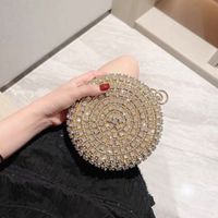 Black Gold Silver Polyester Solid Color Rhinestone Round Evening Bags main image 4