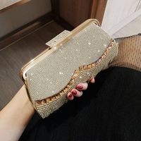 Black Gold Silver Pu Leather Solid Color Rhinestone Square Tassel Evening Bags main image 4