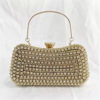 Black Gold Silver Polyester Solid Color Rhinestone Square Clutch Evening Bag sku image 2