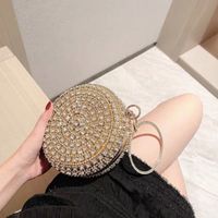 Black Gold Silver Polyester Solid Color Rhinestone Round Evening Bags main image 3