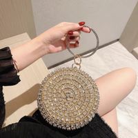 Black Gold Silver Polyester Solid Color Rhinestone Round Evening Bags sku image 2