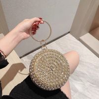 Black Gold Silver Polyester Solid Color Rhinestone Round Evening Bags main image 2