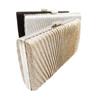 Black Gold Silver Pu Leather Solid Color Square Folds Clutch Evening Bag main image 5