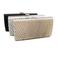 Black Gold Silver Pu Leather Solid Color Square Folds Clutch Evening Bag main image 1