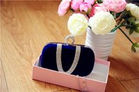 Red Khaki Dark Blue Velvet Solid Color Rhinestone Pillow Shape Clutch Evening Bag sku image 2