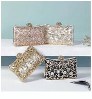 Schwarz Gold Champagner Polyester Blume Strass Kissenform Tasche Clutch main image 1