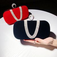 Red Khaki Dark Blue Velvet Solid Color Rhinestone Pillow Shape Clutch Evening Bag main image 1