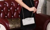 Black Silver Polyester Solid Color Rhinestone Square Clutch Evening Bag main image 4
