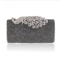 Black Silver Polyester Solid Color Rhinestone Square Clutch Evening Bag main image 2