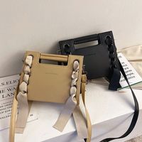 Women's Small Pu Leather Solid Color Vintage Style Ribbon Square String Crossbody Bag main image 4