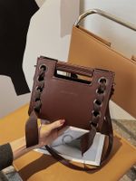 Women's Small Pu Leather Solid Color Vintage Style Ribbon Square String Crossbody Bag sku image 4