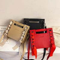 Women's Small Pu Leather Solid Color Vintage Style Ribbon Square String Crossbody Bag main image 2