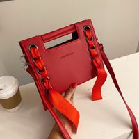 Women's Small Pu Leather Solid Color Vintage Style Ribbon Square String Crossbody Bag sku image 1
