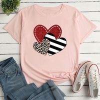 Unisex T-shirt Short Sleeve T-shirts Printing Fashion Stripe Heart Shape Leopard main image 4
