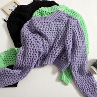Women's Sweater Long Sleeve Sweaters & Cardigans Hollow Out Simple Style Solid Color main image 8