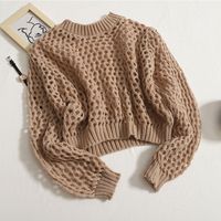 Women's Sweater Long Sleeve Sweaters & Cardigans Hollow Out Simple Style Solid Color main image 5