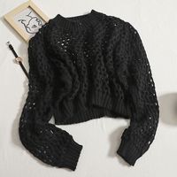 Women's Sweater Long Sleeve Sweaters & Cardigans Hollow Out Simple Style Solid Color main image 4