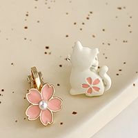 Cute Cat Flower Alloy Enamel Artificial Pearls Women's Ear Studs 1 Pair sku image 1