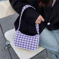Women's Small Canvas Houndstooth Fashion Square Zipper Underarm Bag main image 5