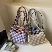 Women's Small Canvas Houndstooth Fashion Square Zipper Underarm Bag main image 4
