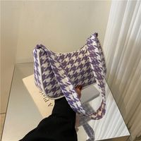 Women's Small Canvas Houndstooth Fashion Square Zipper Underarm Bag sku image 4