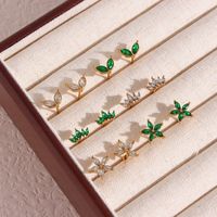 Simple Style Leaf Flower Inlay Stainless Steel Zircon Gold Plated Ear Studs main image 1