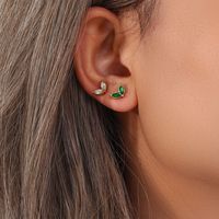 Simple Style Leaf Flower Inlay Stainless Steel Zircon Gold Plated Ear Studs main image 4
