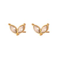 Simple Style Leaf Flower Inlay Stainless Steel Zircon Gold Plated Ear Studs main image 5